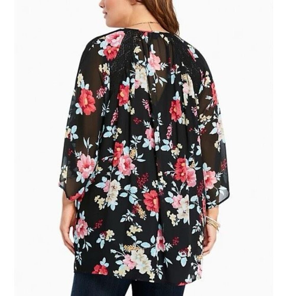 ✨Torrid Floral Chiffon Lace Trim Sz 00 Kimono✨ - Picture 4 of 9